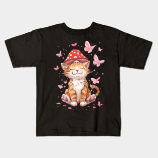 Cat Mushroom Wonders Unveiled Kids T-Shirt